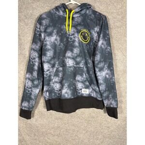 WeSC Mike Happy Hoodie Mens Medium Grey Black Tie Dye Smiley Face Sweatshirt